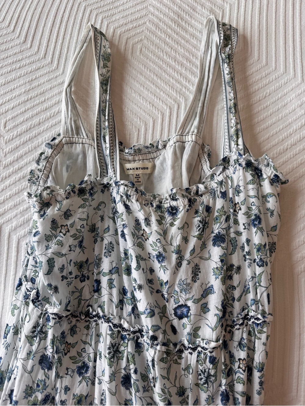Max Studio White Floral Dress with Blue and Green Print